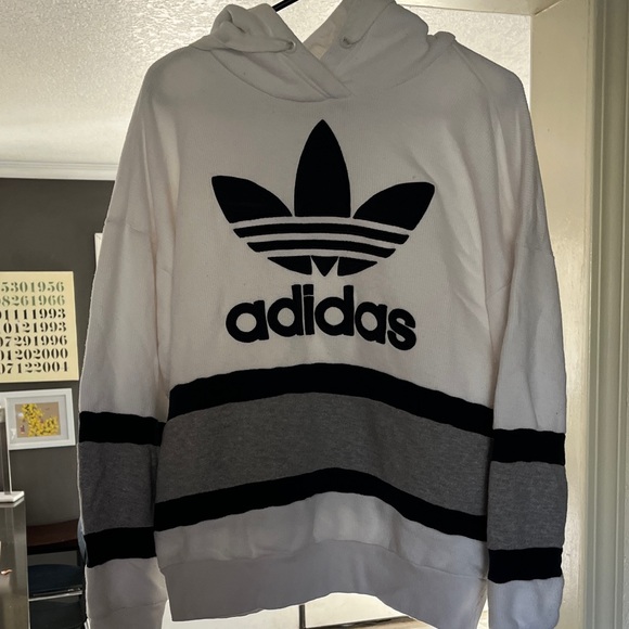 adidas Other - Adidas Men's White Hoodie with Black and Gray Stripes